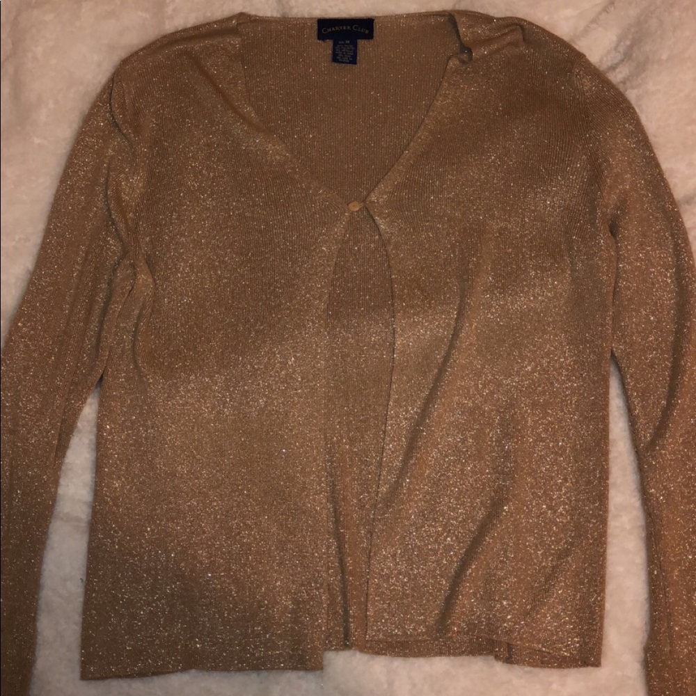 Vintage Charter Club Metallic Gold Cardigan Top